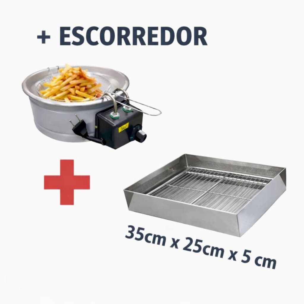 Kit Fritadeira Elétrica Profissional 5L + Escorredor Inox 35x25X5