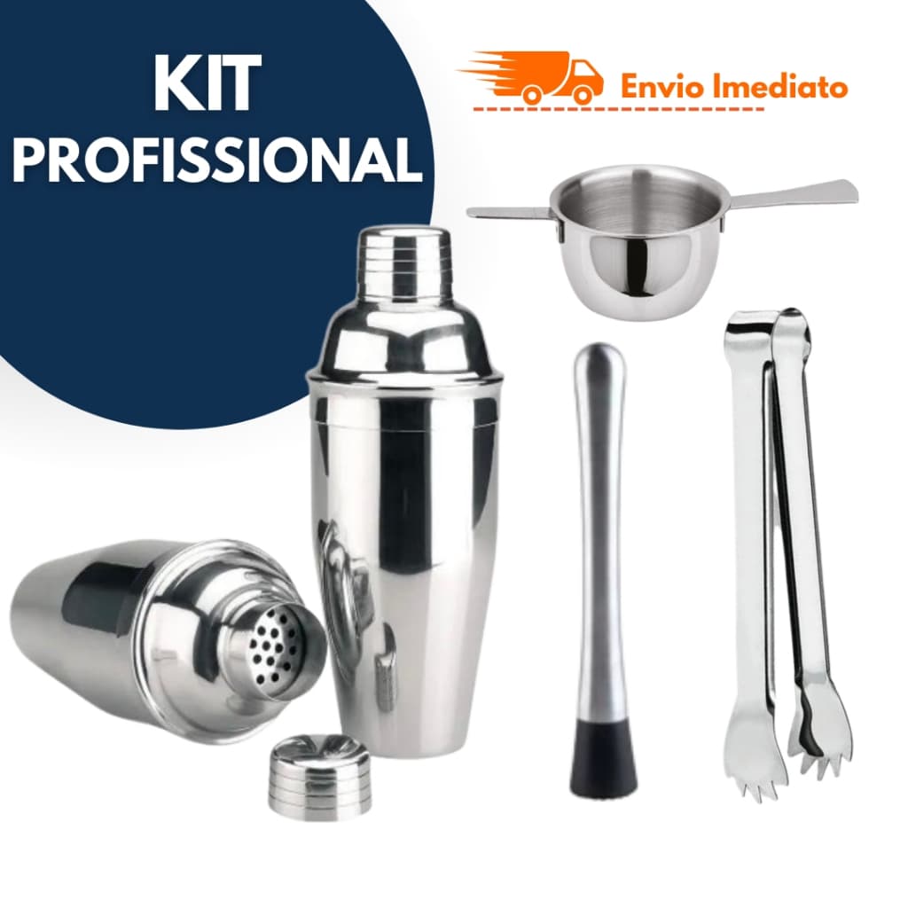 Kit Caipirinha Completo Coqueteleira 500ml Socador Dosador 50ml Pegador de Gelo Profissional