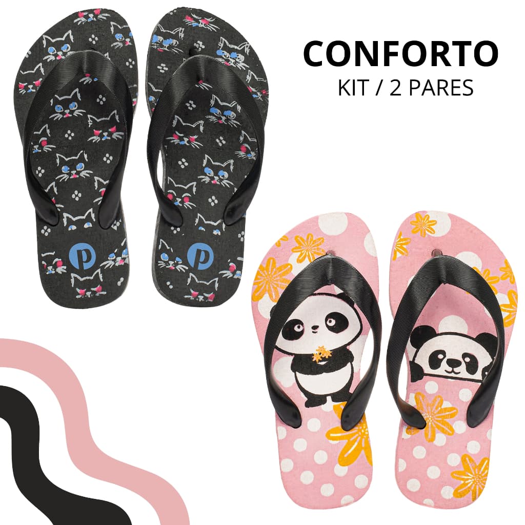 Kit Chinelo Menina Infantil Estampado Verão