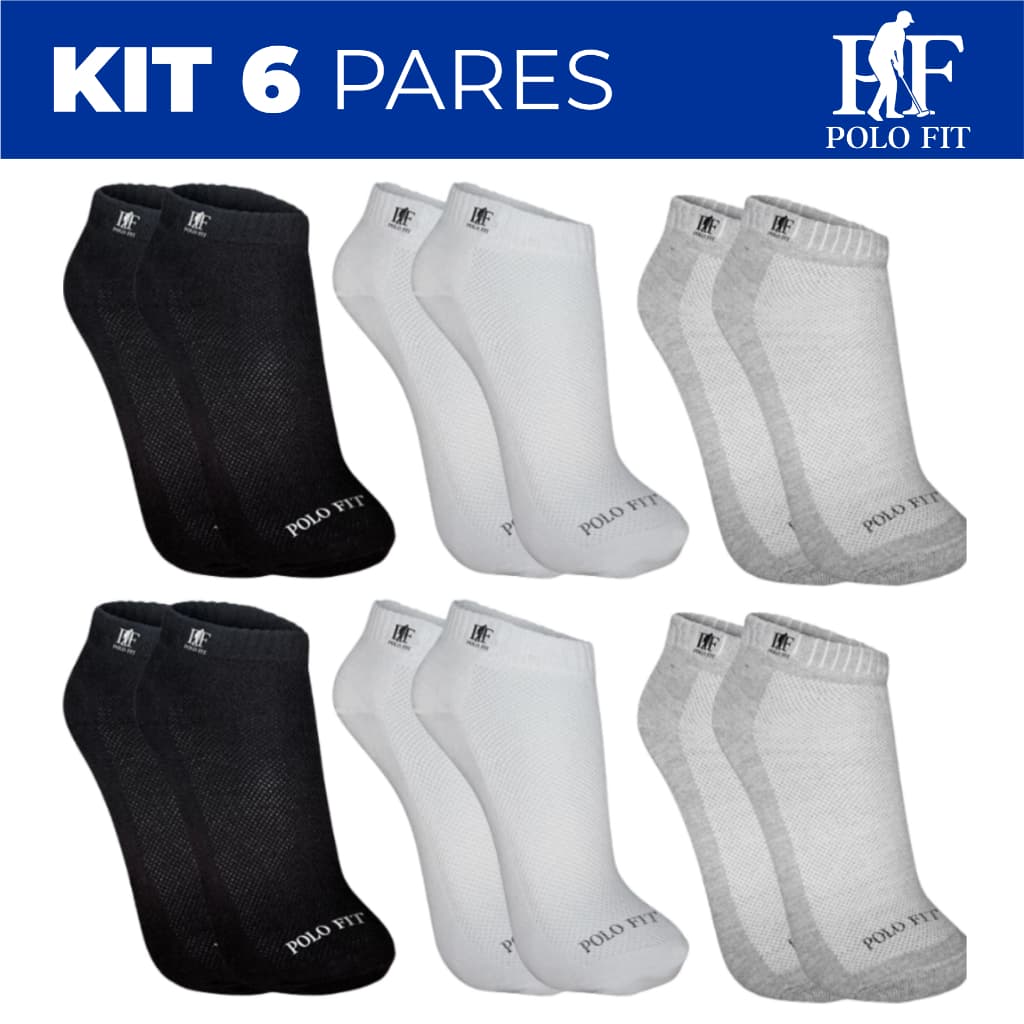 Kit 6 Pares Meias Soquete Cano Curto Baixo Unissex Masculina Feminina Polo