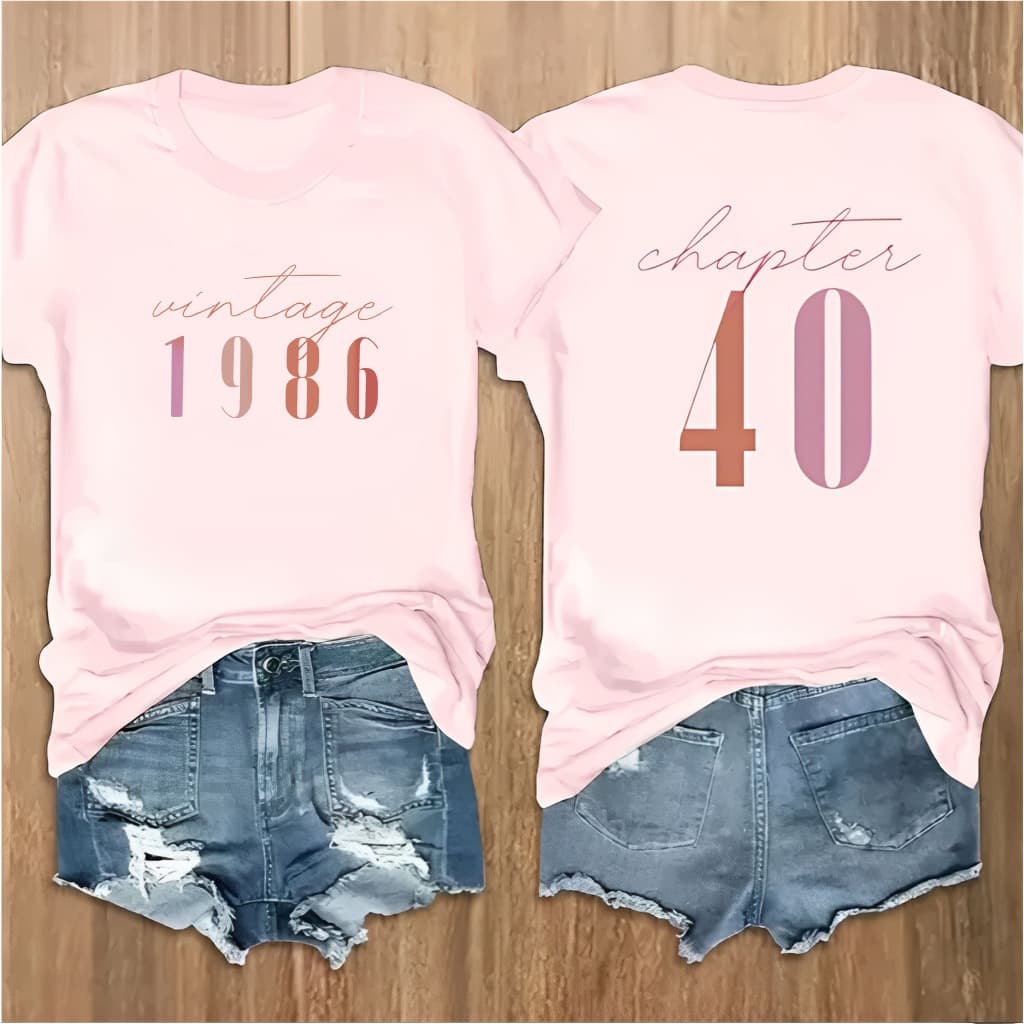 Camiseta Casual Feminina 100% Algodão Premium Aniversario Vintage 1986 Chapter 40