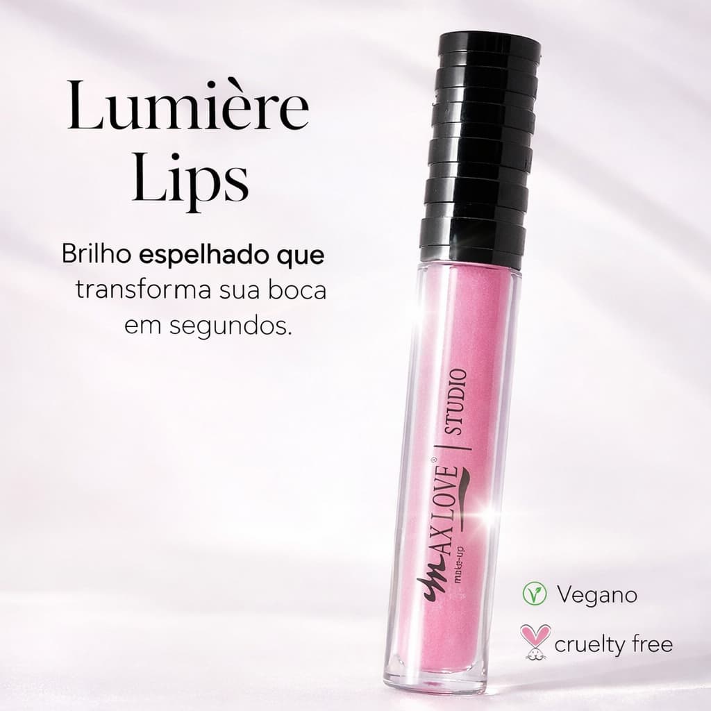 Lip Gloss MAX LOVE Lumière Lips Latex Translúcido 5ml Vegano Cruelty Free