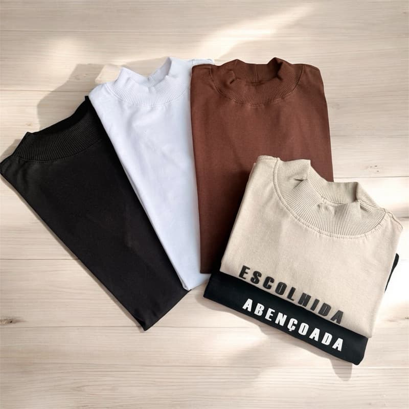 kit 5 Camisetas Básicas Feminina Gola Alta T-shirt Moderna Elegantes Dia a Dia Lisas e Silkada