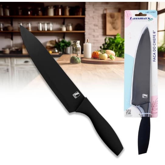 Faca De Cozinha Aço Inox Profissional 8" Do Chef Lanmax Design Ergonômico, Confortável e Resistente