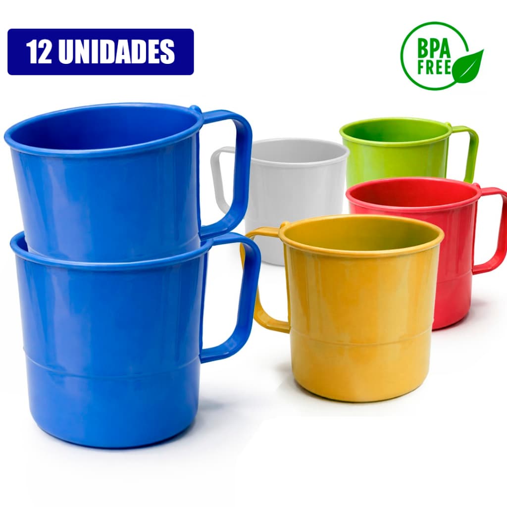 Kit 12 Caneca Escolar Resistente para Crianças e Adolescentes – Ideal para Lanche, Recreio