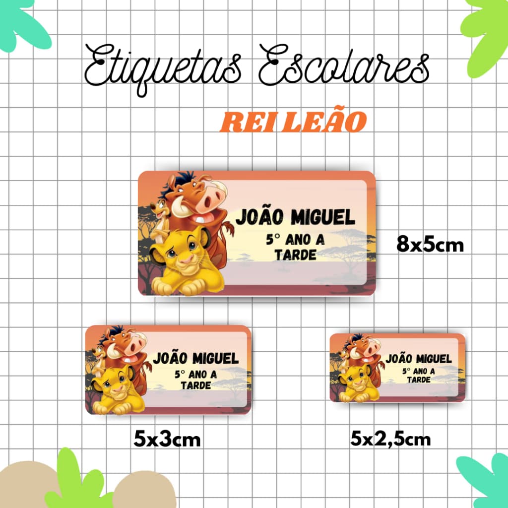 Kit Etiqueta Escolar Rei Leão l Adesivos Escolar l Etiquetas Personalizadas l Material Escolar l Volta as Aulas