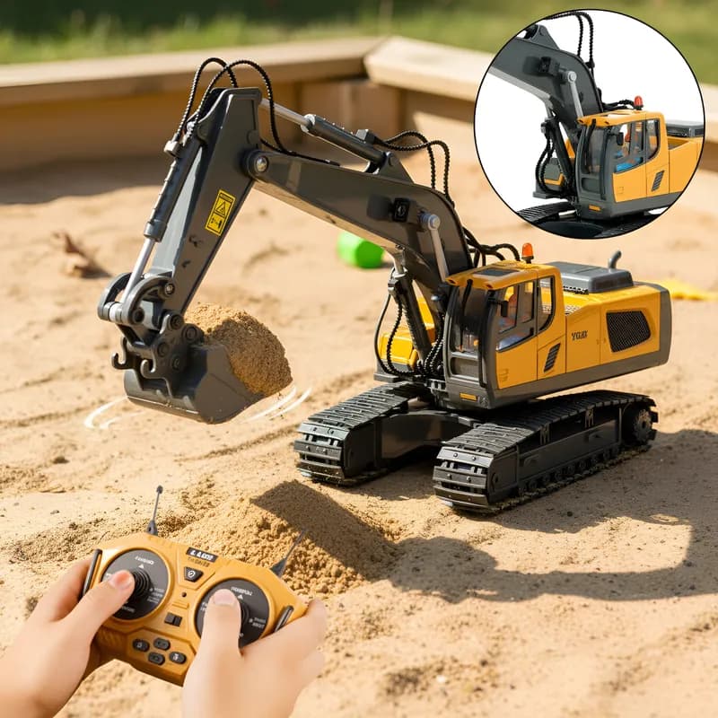 Carrinho Retroescavadeira Recarregável De Controle Remoto 9 Funções Trator Brinquedo Com som E Luz