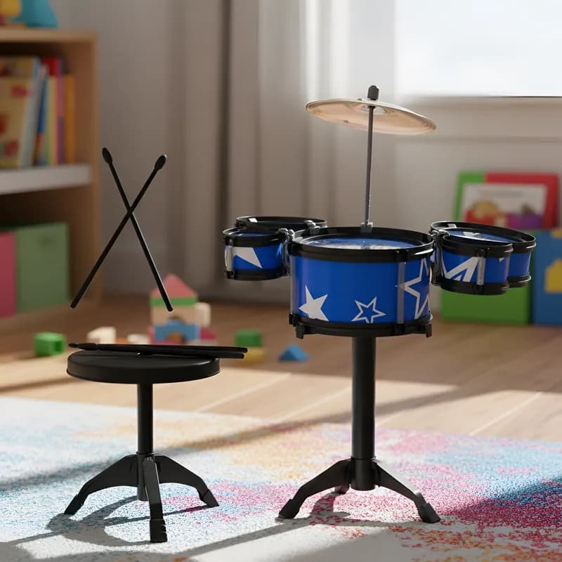 Bateria Brinquedo Infantil Com Banquinho Semi Profissional 5 Tambores Desenvolvimento E Coordenação