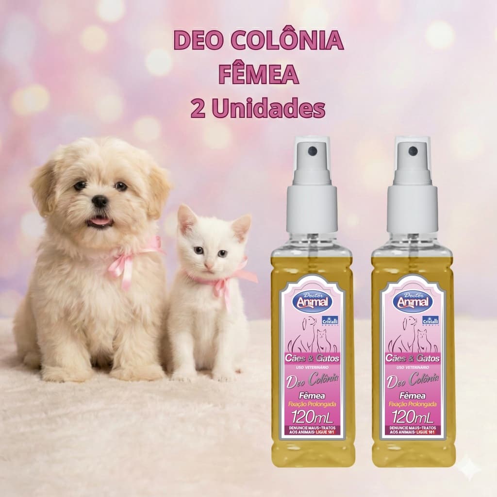 Kit 2 Perfume Pet Fêmea Doctor Animal 120ml Colônia Para Cães E Gatos Cheiro Doce Suave Fixação Alta