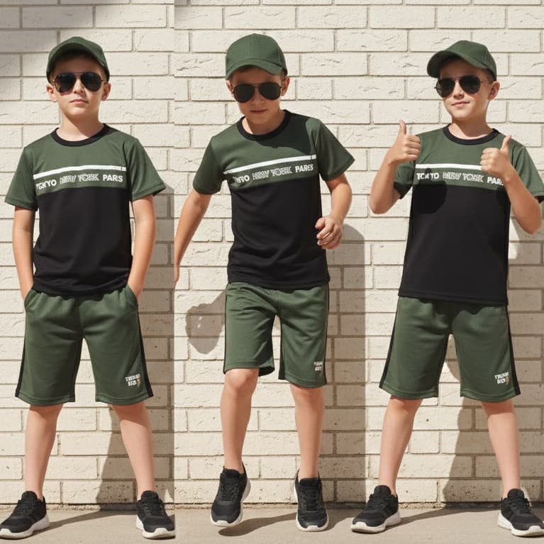 Conjunto Infantil Estiloso Infanto Juvenil Menino Verão  2026 Camisa e Bermuda 1 a 14 anos Top