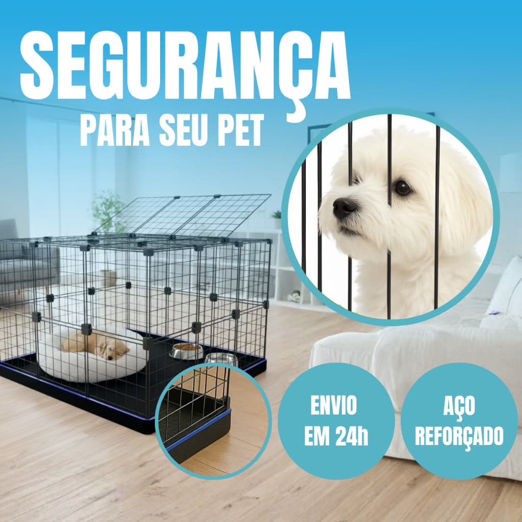 Cercado Pet 40x40 com Grade de Proteção, Tapete Incluso e Uma Tampa para Gato ou Cachorro