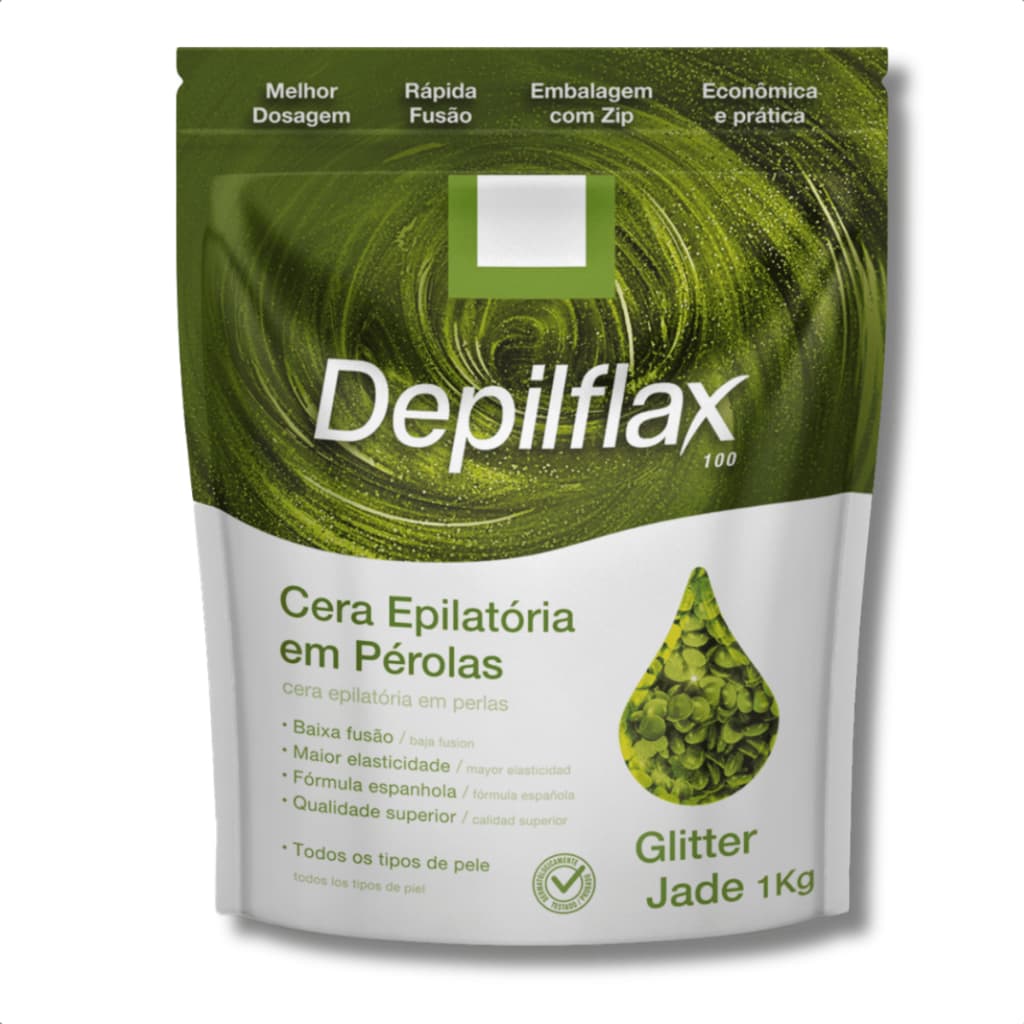 Cera Depilatória Pérolas Glitter Jade 1kg Tabletes Uso Profissional e Casa Corporal