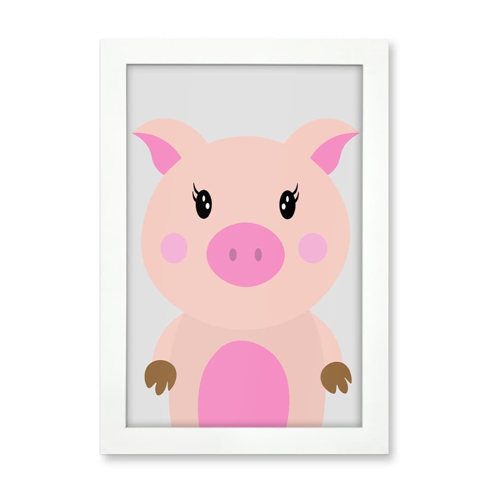 Quadro Porco Coleção Safari Baby com Moldura e Acetato 20x30cm | Decoração Quarto Bebê e Infantil