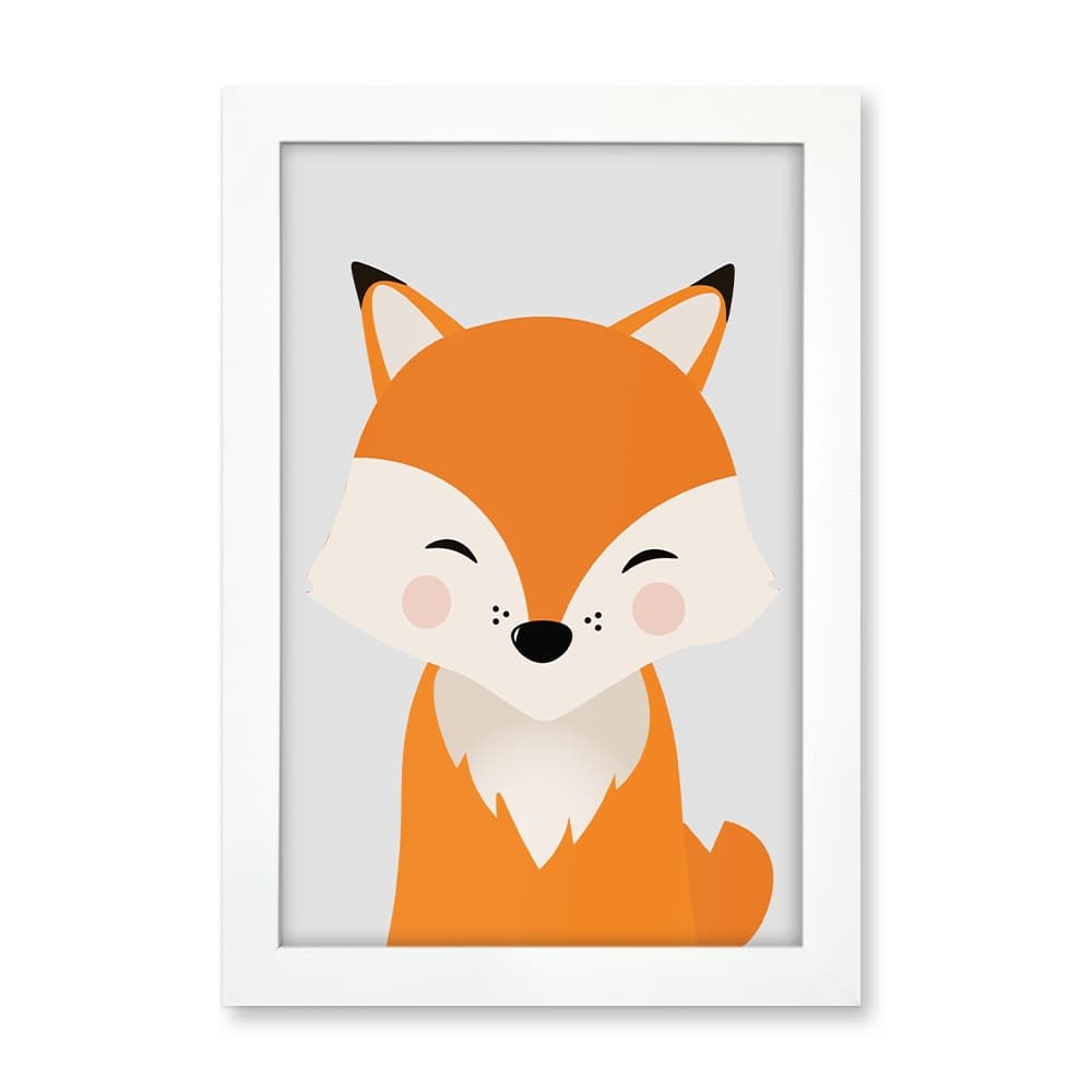 Quadro Raposa Coleção Safari Baby com Moldura e Acetato 20x30cm | Decoração Quarto Bebê e Infantil