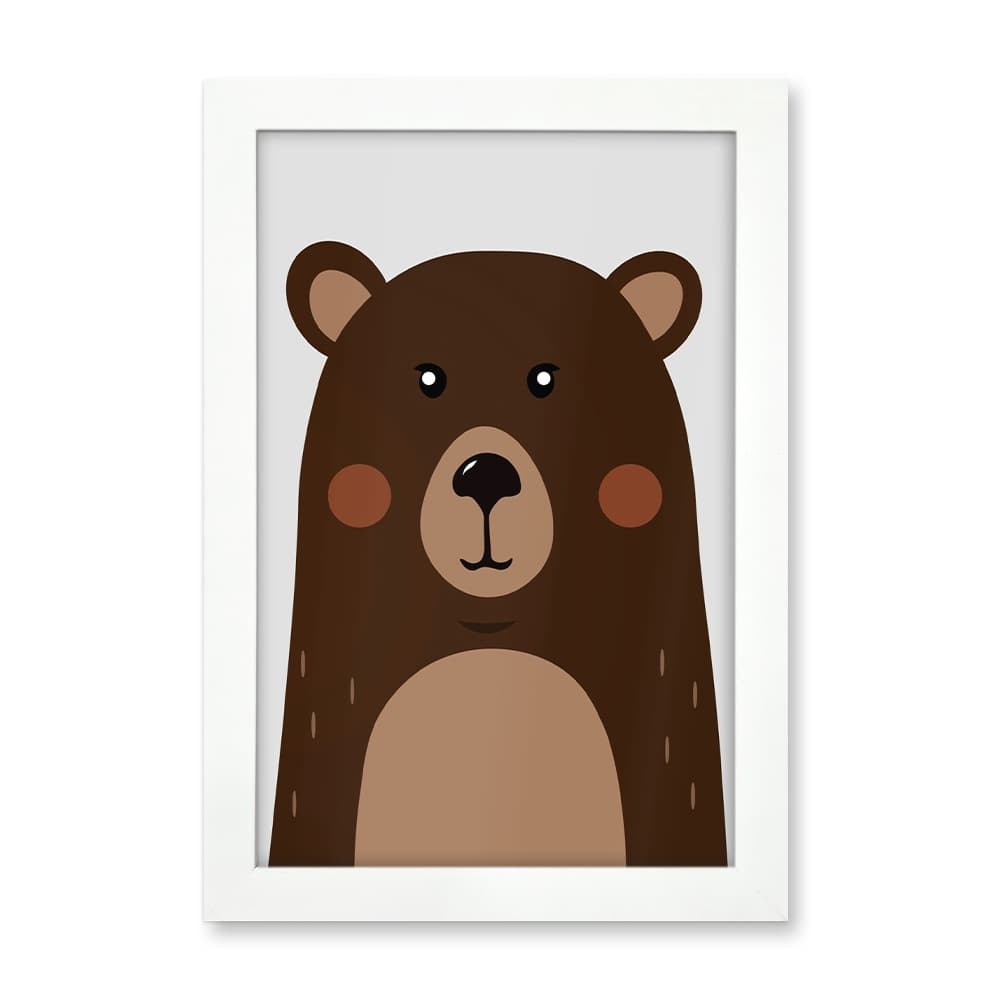 Quadro Urso Coleção Safari Baby com Moldura e Acetato 20x30cm | Decoração Quarto Bebê e Infantil