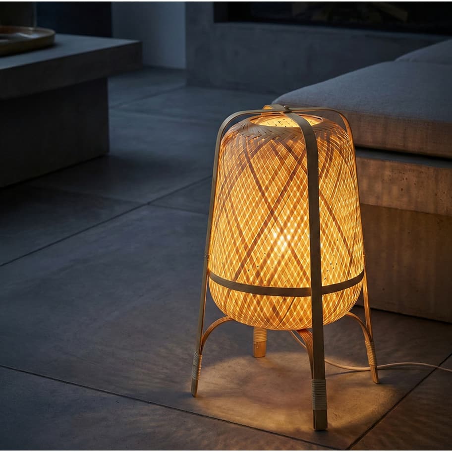 Luminária de Chão em Bambu Natural Artesanal 40cm para Decoração de Sala Abajur de Mesa Piso