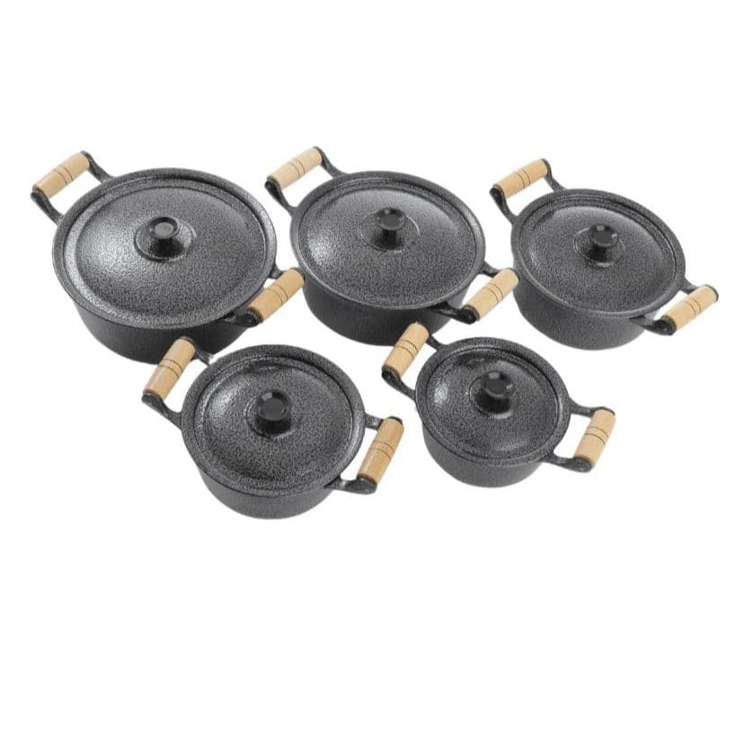 Jogo de Panelas Preto Craqueado Aluminio Fundido Batido Grosso Conjunto de Caçarolas