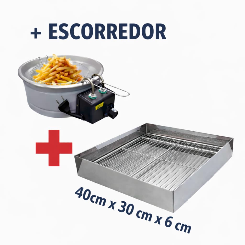 Kit Fritadeira Elétrica Profissional 5L Tacho + Escorredor 40x30