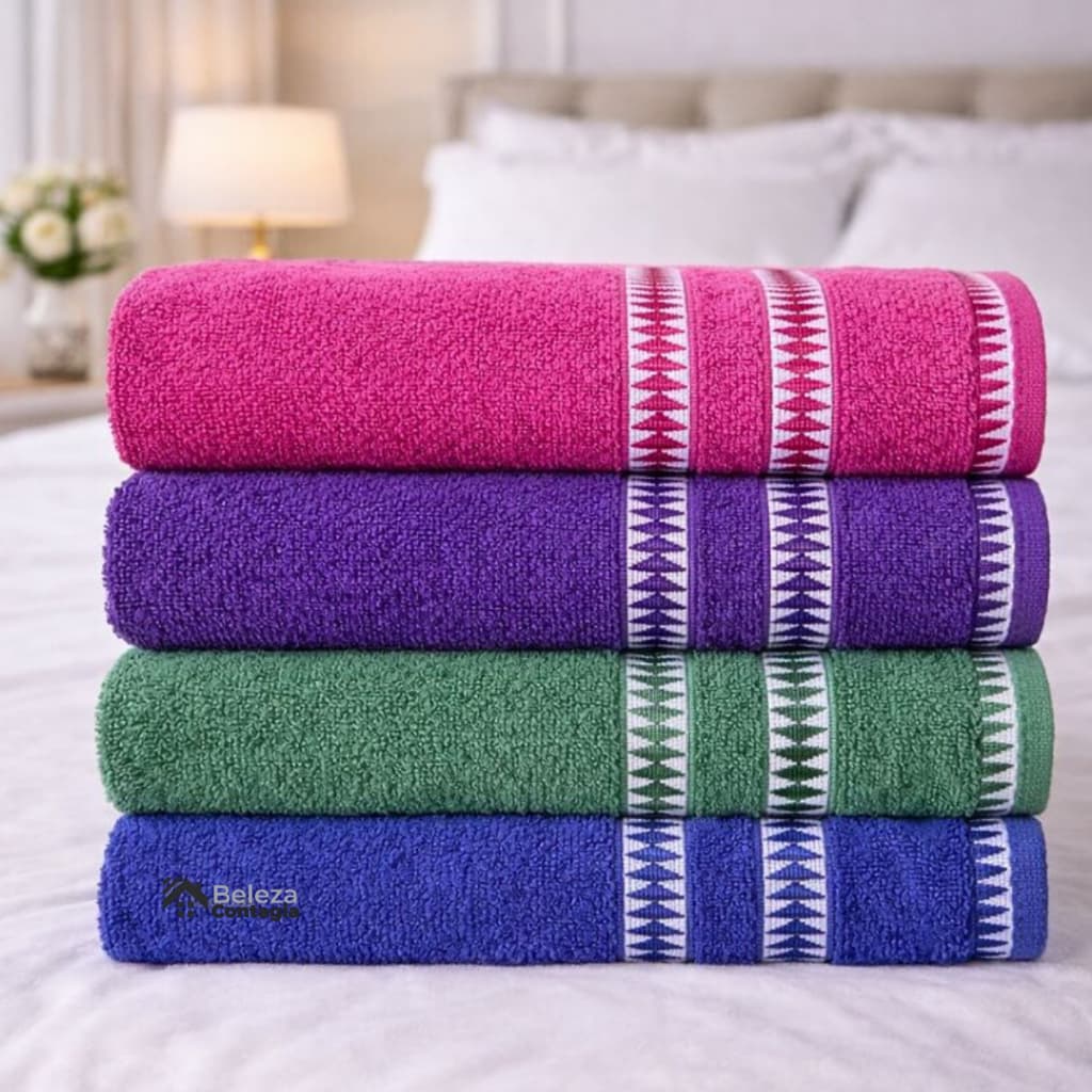Kit 4 Toalhas de Banho Grandes Luxo 1,30m x 70cm 100% algodão Alta absorção- Cores  Elegantes