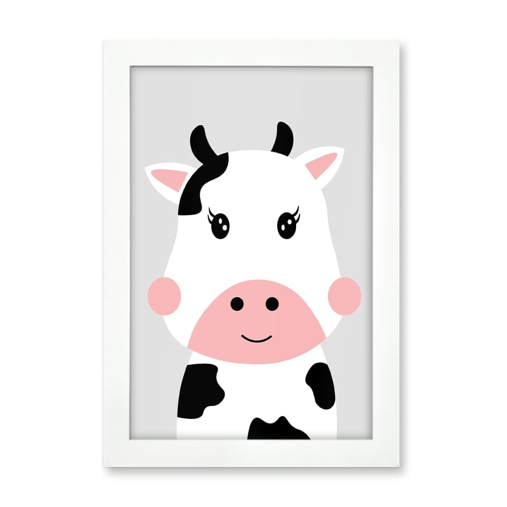 Quadro Vaca Coleção Safari Baby com Moldura e Acetato 20x30cm | Decoração Quarto Bebê e Infantil