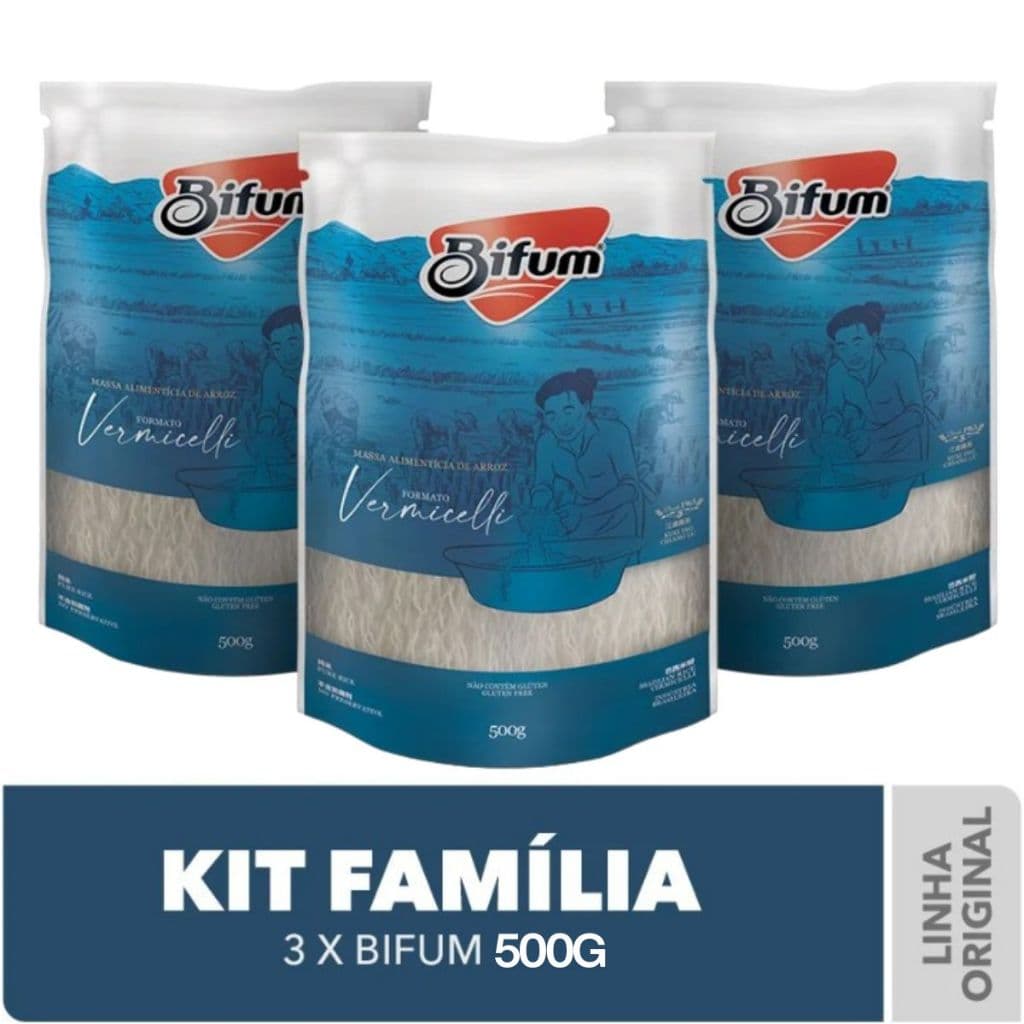 Macarrão de Arroz Bifum Massa Sem Glúten Kit com 3 Unidades de 500g Sem Conservantes