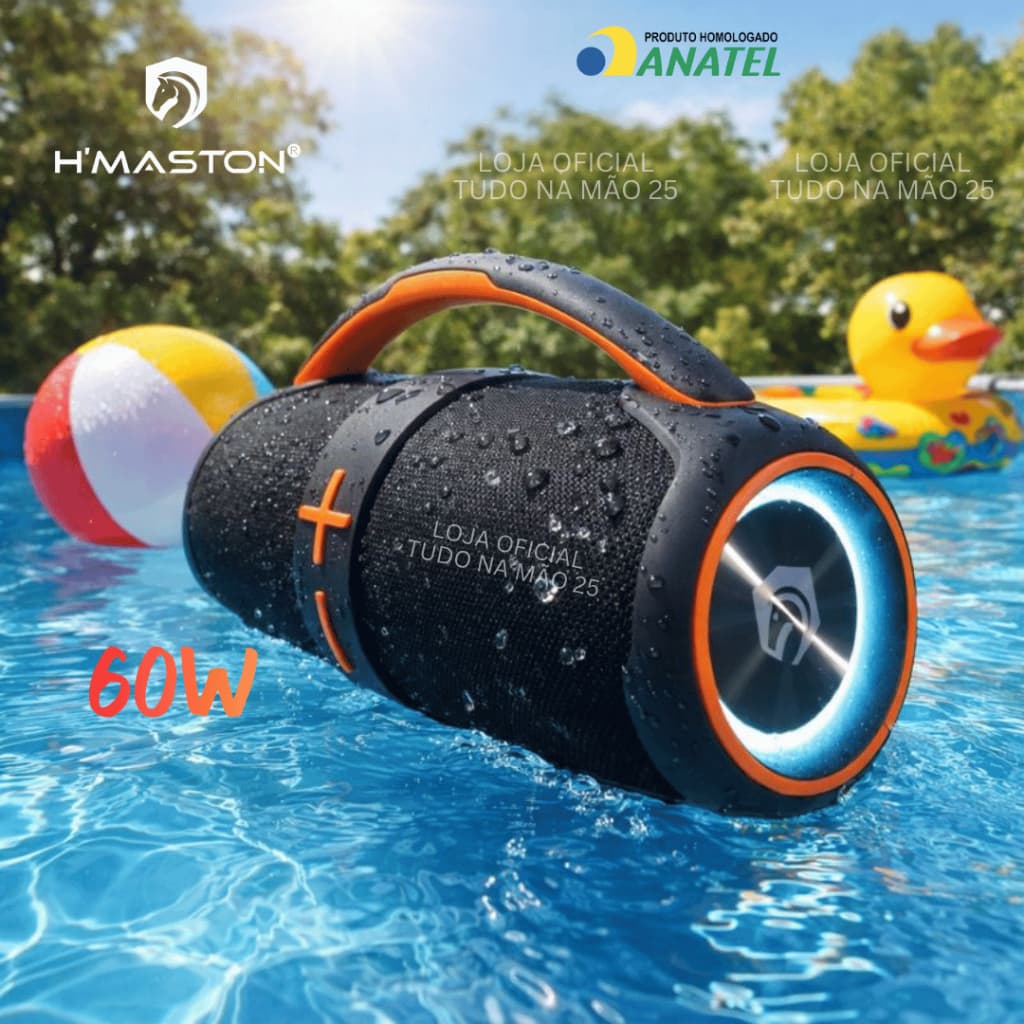 [ALTA POTÊNCIA] CAIXA DE SOM GRANDE 60W RMS POTENTE HMASTON Portátil Bluetooth Rádio FM PROVA D'ÁGUA
