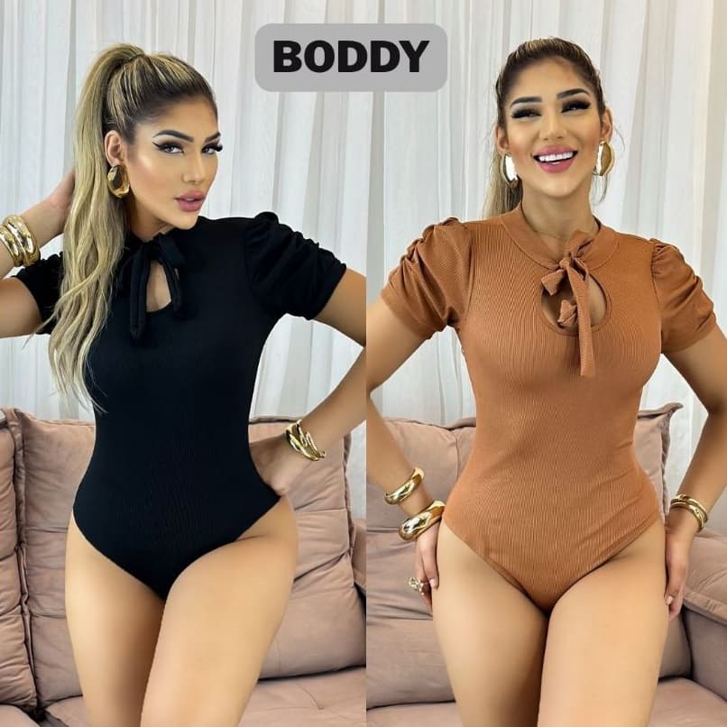 BODDY BORE BORI FEMININO MALHA CANELADA MANGA PRINCESA