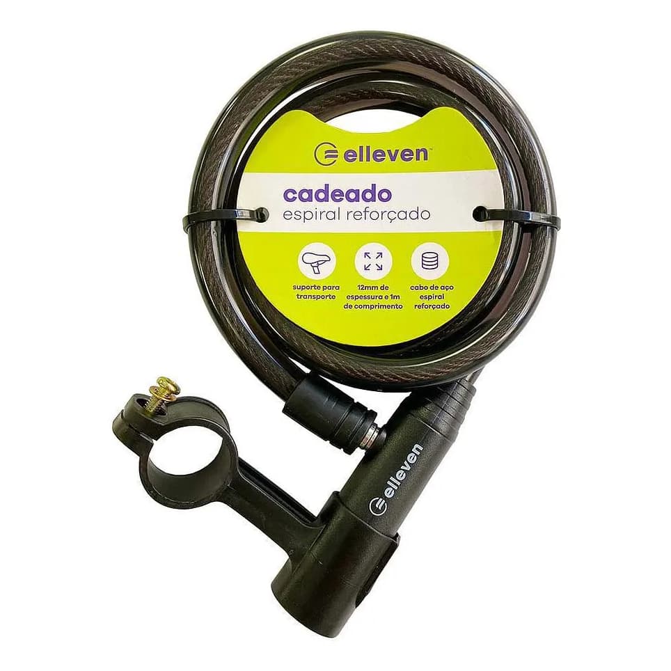 Cadeado de Segurança p/ Bicicleta e Moto Espiral 1m X 12mm E 2 Chaves Elleven