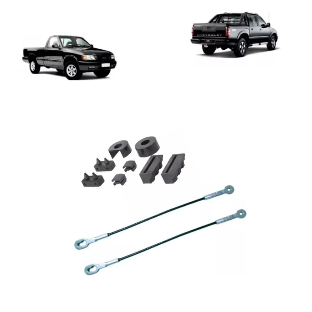Kit Bucha Reparo Dobradiça Tampa Traseira + Par Cabo de Aço da Tampa Traseira Gm S10 Anos 1995 A 2011