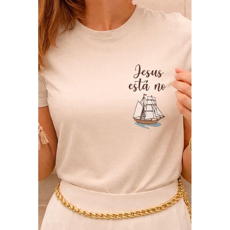 Camisa  Camiseta Cristã Gospel Feminina Jesus Está No Barco Moda Religiosa Casual Igreja Estilo Mulher