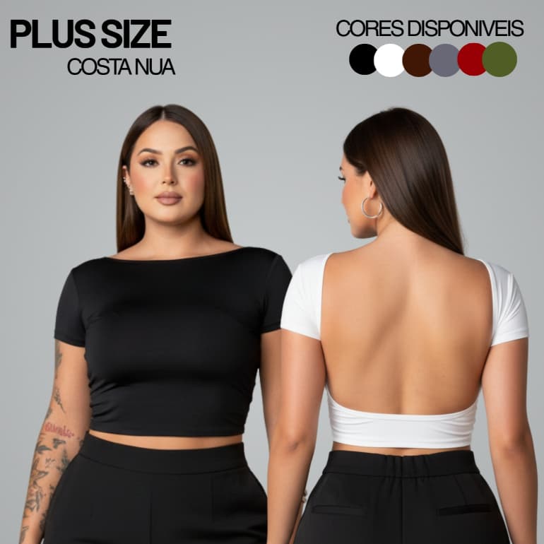 Cropped Costa Nua PLUS SIZE Feminina Suplex Baby Look Ombro a Ombro Básico