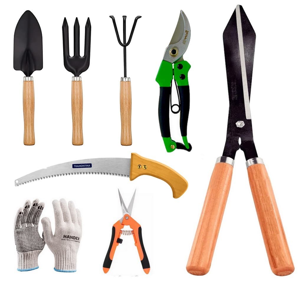 Kit Tesoura, alicate serrote Poda tesourão  Com Trava De Segurança luva jardinagem jardim