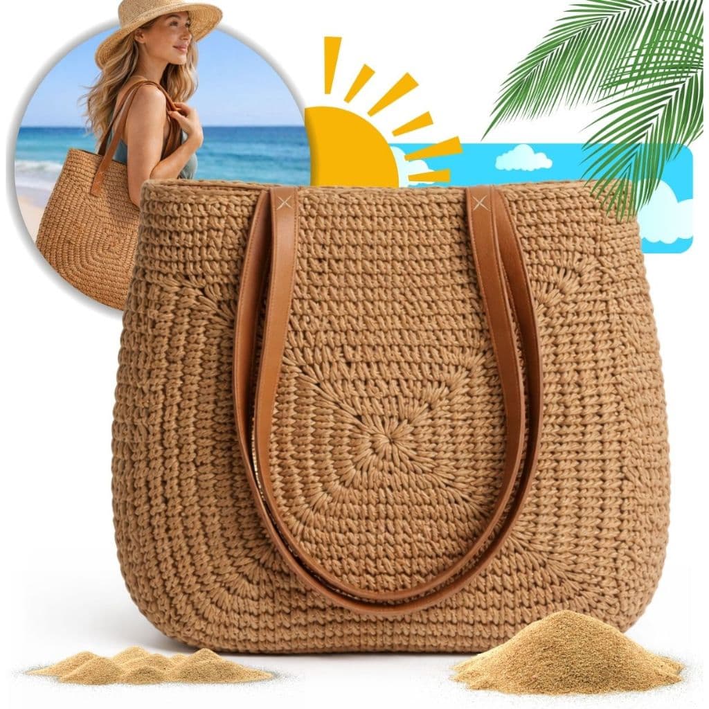 Bolsa Palha Grande Feminina Moda Praia Viagem Cor Caramelo e Bege Claro Zíper Verão - Envio Imediao