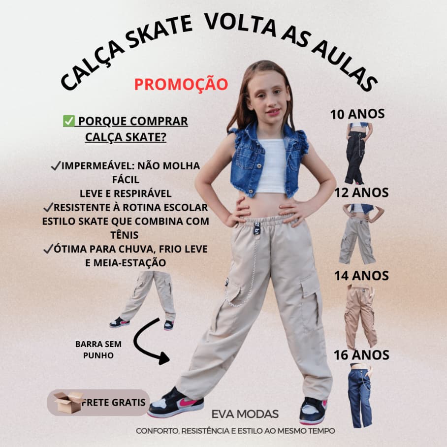 PROMOÇÃO Calça Unissex Cargo Infantil  com Bolsos Funcionais e Elástico na Cintura acompanha corrente tactel impermeável