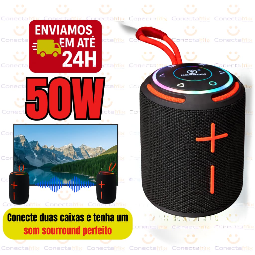 Caixa de Som 50w Portátil Bluetooth a Prova D'água LED & IPX6 — Bluetooth + Super Grave