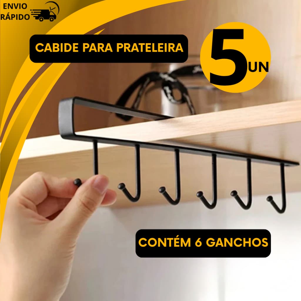 Kit 5 Suporte de Metal com 6 Ganchos para Xicaras, Canecas Utensílios Roupas Acessórios Armario