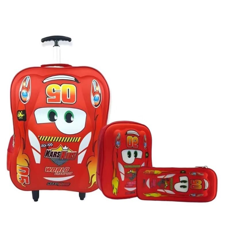 Mochila 3d Carros Infantil Estojo Lancheira  Rodinhas Grande Lançamento