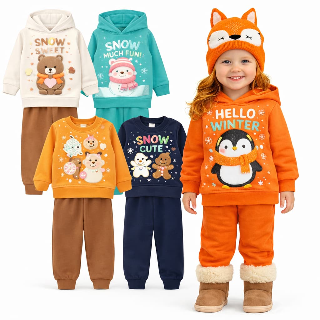 Kit Sortido 2 ou 4 Peças Moletom Feminino Infantil Conjunto Menina Inverno Manga Longa Conjunto de Moletom Flanelado
