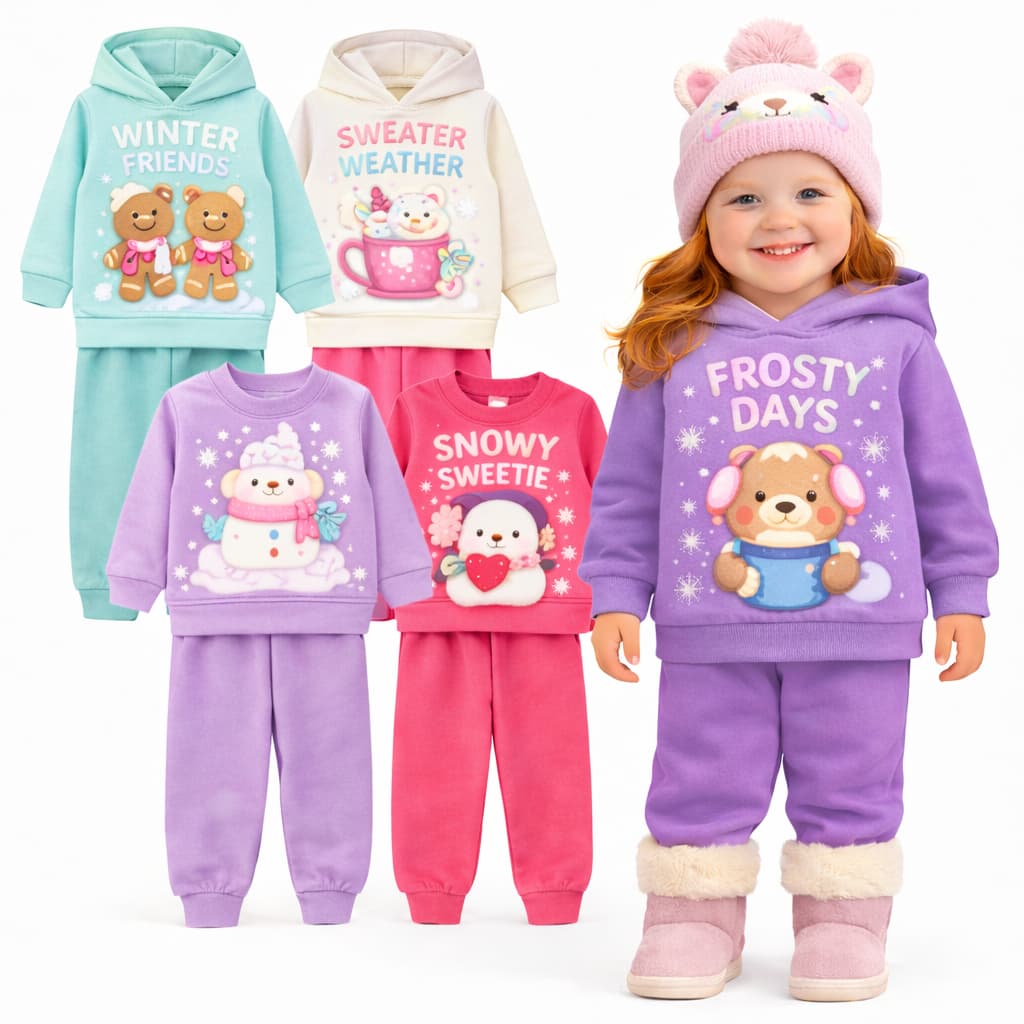 Kit 2 ou 6 Peças de Roupas de Moletom Infantil Menina Kit 3 ou 1 Conjuntos Moletom Bebê Menina Manga Longa Flanelado