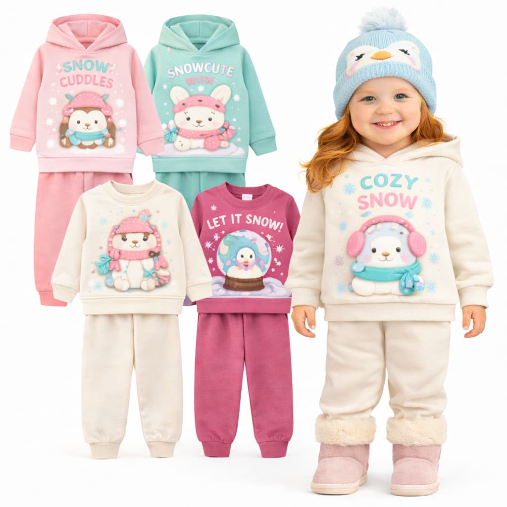 Kit 2 ou 4 Peças de Roupas de Moletom Infantil Menina Inverno Kit 2 ou 1 Conjuntos de Inverno Peluciado Bebê Menina