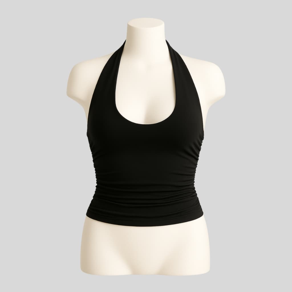 Top Cropped Feminino Frente Única Costa Nua Justo Franzido na Lateral com Forro no Busto