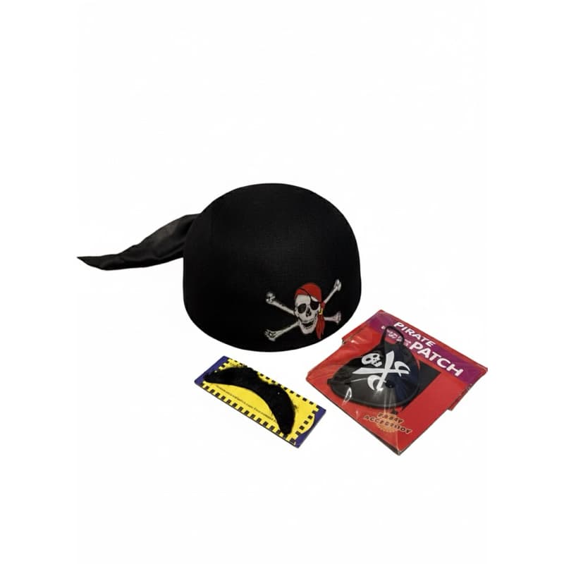 Kit fantasia de pirata para o carnaval (tampa olho, chapéu e bigode)