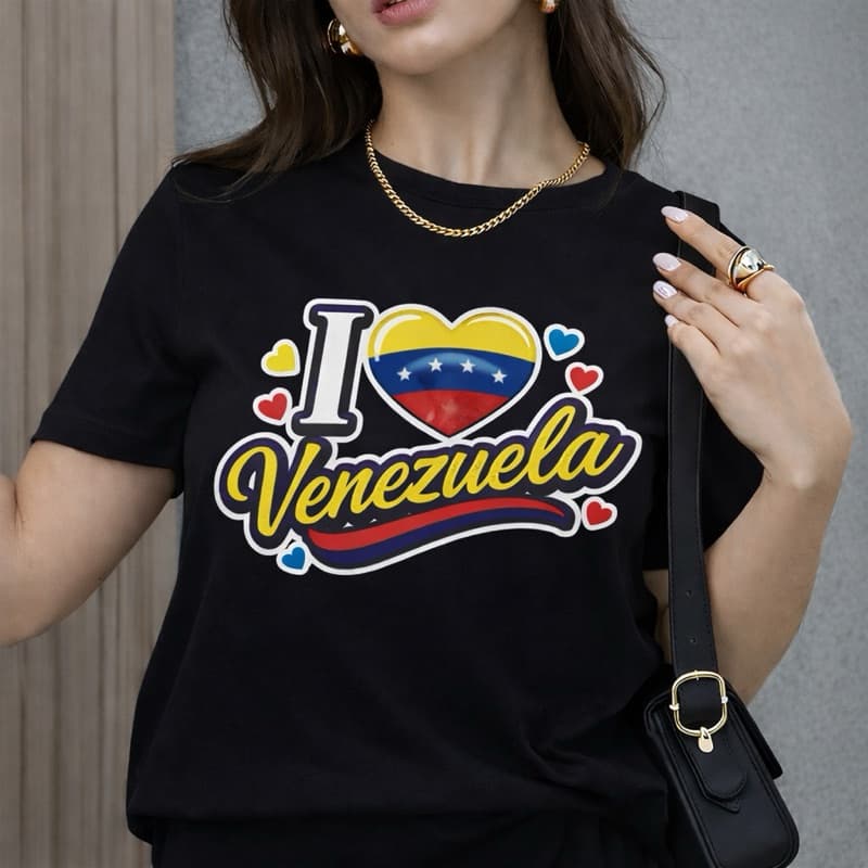Camiseta estampa I love Venezuela Casual manga curta 100% Algodão