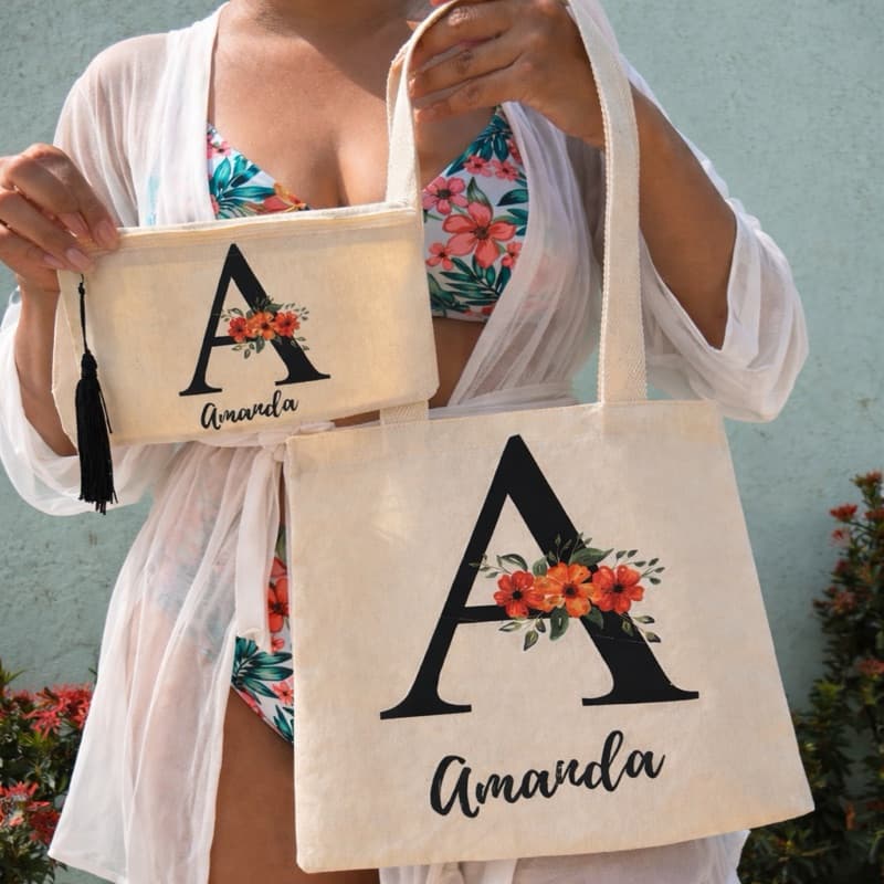 Kit EcoBag + Necessaire Personalizada | Algodão Cru | Lembrancinha Personalizada | Envio Rápido