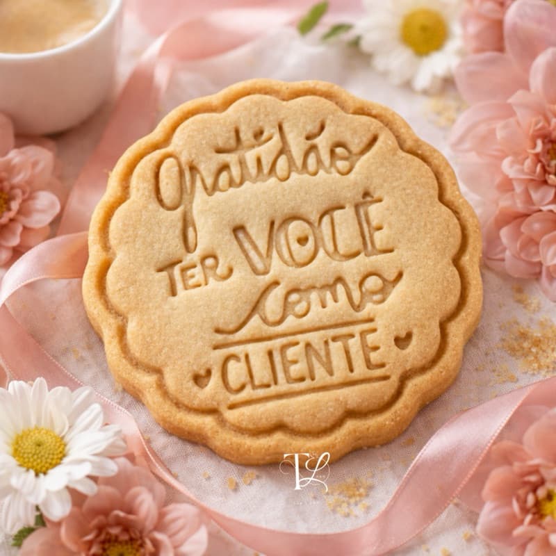 Cortador e Marcador de Biscoito Gratidão ao Cliente 8cm para Artigo de Confeitaria