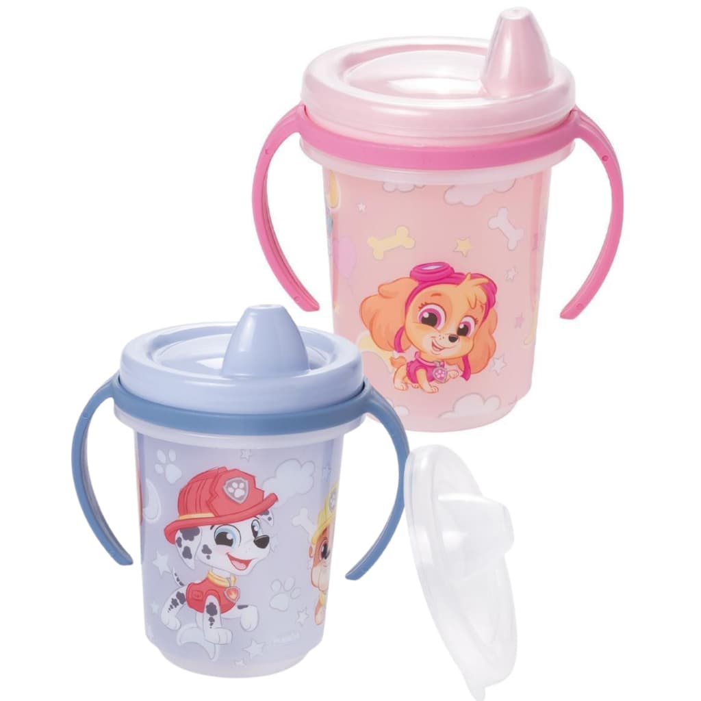 Copo Caneca Com Alça de Treinamento Infantil para Bebê Patrulha Canina com Bico de Plástico e Tampa 330 ml Plasutil