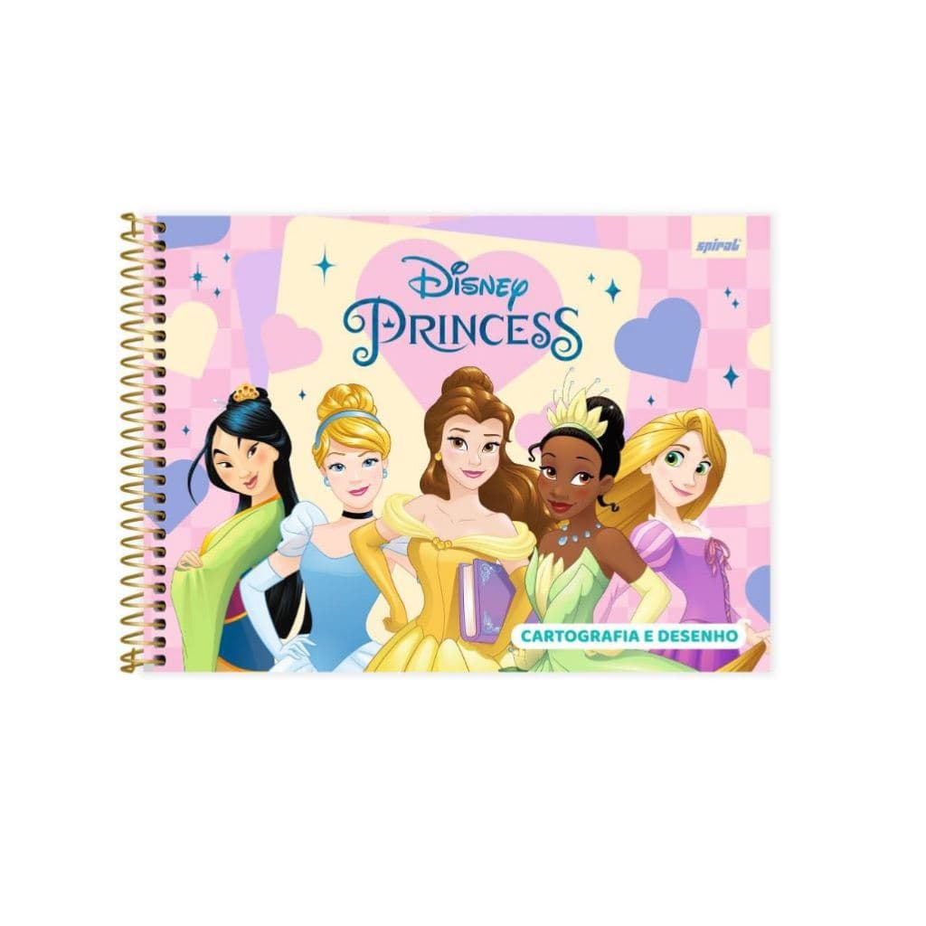 Caderno de cartografia e desenho, Capa dura, 80 folhas, Princesas Disney, 2026, Spiral