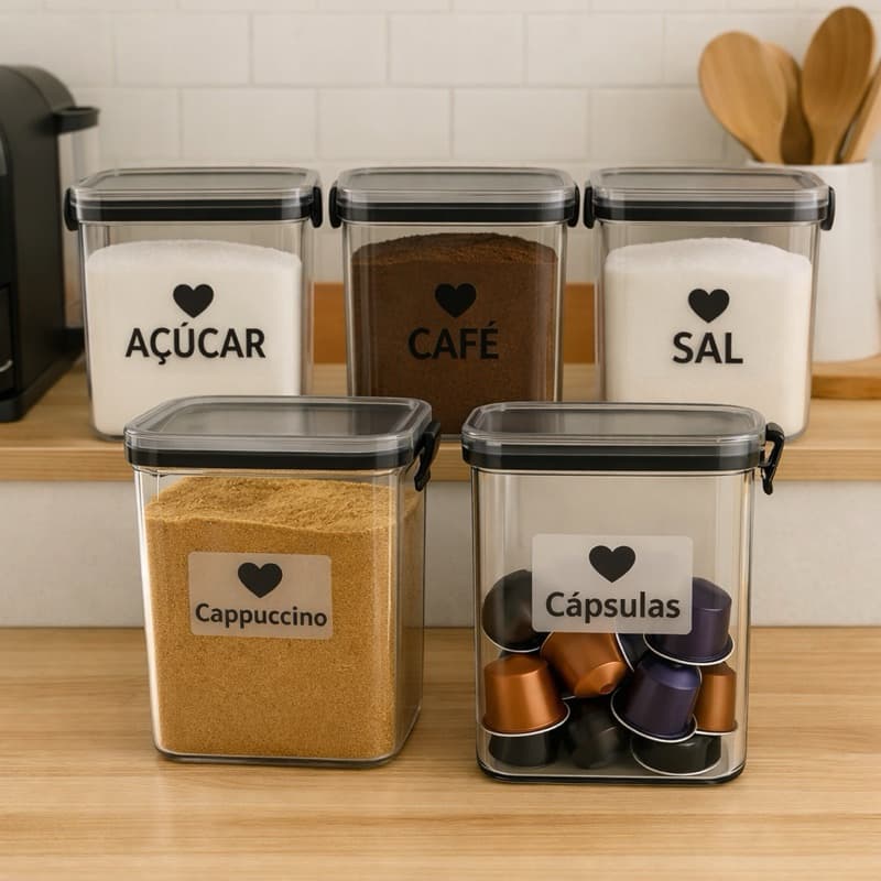 Pote Porta Sal, Açúcar, Café, Cappuccino ou Cápsula 900ml com Tampa Hermética