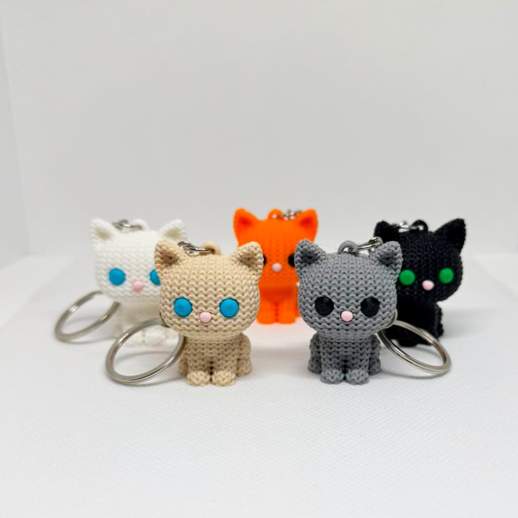 Chaveiro de Gato 3D com Textura Crochê