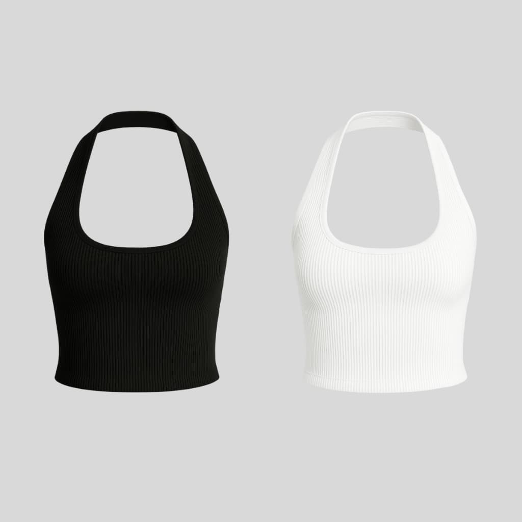Kit 2 Blusas Feminina Frente Única Ribana Canelada Costas Nua